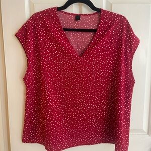 SHEIN Red Polka Dot V-Neck Blouse